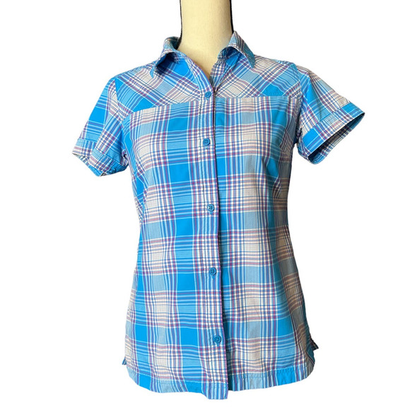 Columbia Omni-Wick Button-up Blouse in Blue and Purple Plaid Size Small - Picture 1 of 5
